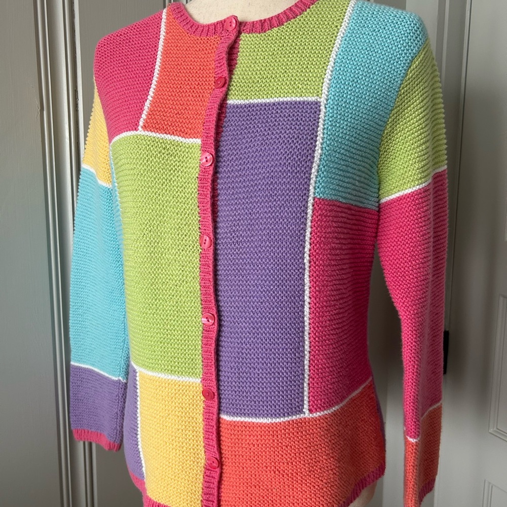 Talbots Women’s Medium Hand Knit Patchwork Cotton… - image 2